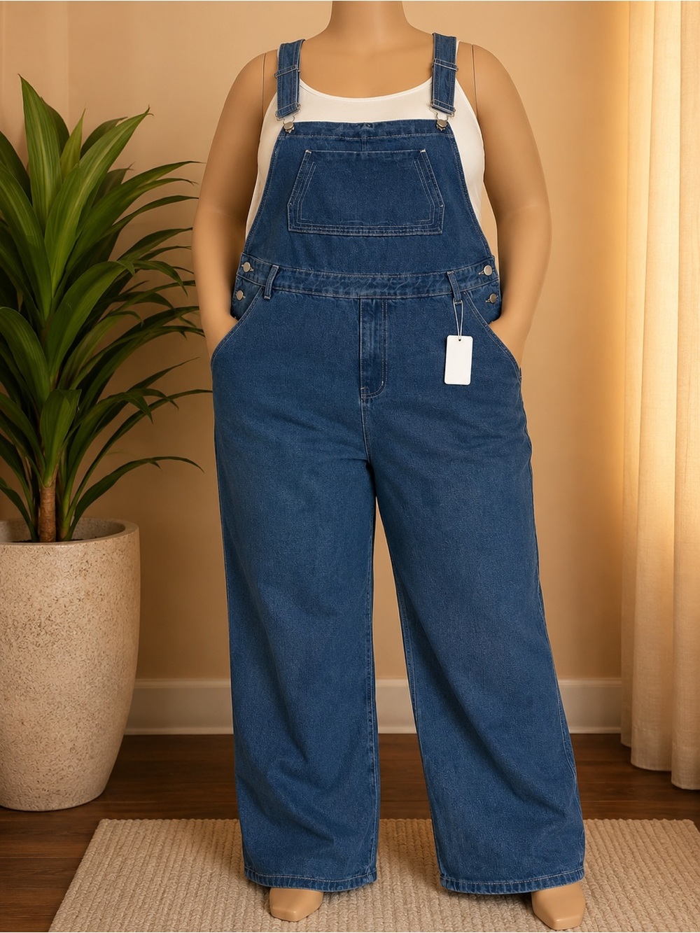 Hem Indigo Blue Wide-Leg Denim Overalls
